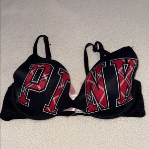 PINK Victoria's Secret Black and Red Bold Plunge Bra